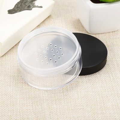 【CW】 50g Jar Pot Bottle Sifter Loose With Puff  Black/White Cap