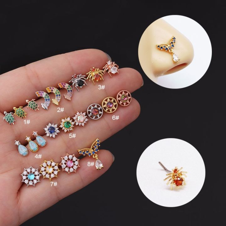 20G L Shaped Nose Studs Surgical Steel Nose Stud Set for Women CZ Nose  Rings Studs Corkscrew Nose Rings Set 