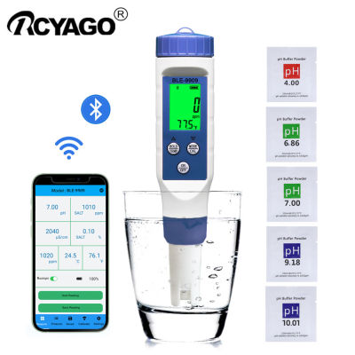 RCYAGO เครื่องวัดความเค็มแบบ5ใน1,มิเตอร์วัด PH น้ำเกลือทะเลเครื่องทดสอบคุณภาพน้ำ TDS EC สำหรับน้ำในทะเลตู้ปลาบ่อกุ้ง