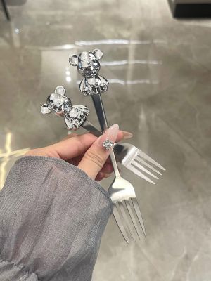 [Durable and practical] MUJI Creative Household Bear Stainless Steel Fruit Fork Child Safety Fruit Sign Cake Dessert Fork with ins style high-end