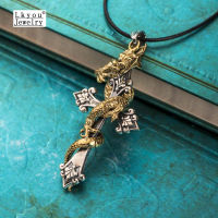 Lkyou ผู้ชาย Classic Cross Panlong สร้อยคอพร้อมจี้,Men S Gothic Intarsia กากบาท Panlong สร้อยคอพร้อมจี้