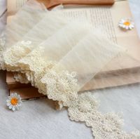 2 Meters/lot Width 12cm Beige Cotton Fabric Lace Pretty Quality Embroidered Lace Fabrics Womens Clothing Diy Lace Trim Fabric  Material