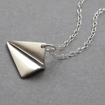 Sterling silver paper plane necklace, men origami jewelry