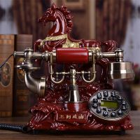 Red Green Resin Horse Fixed Telephone Landline Button Dial Antique Telephone With Caller ID, Electronic Ringtone For Home Decoration