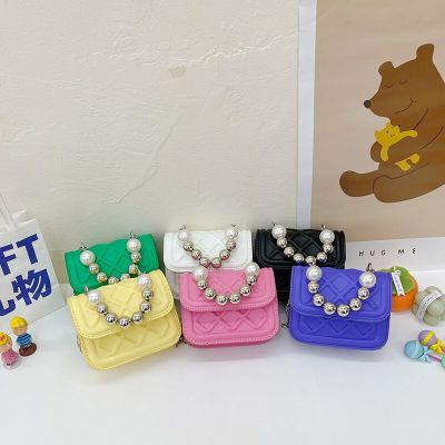 Silver Beads Handle Childrens Shoulder Bags Coin Purse Cute Girls Kids Mini Square Messenger Bag Princess Accessories Handbags Cross Body Shoulder Ba