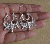 Thai design earrings flower sterling white silver 925 ลวดลายไทย น่ารักทำจากมึอลวดลายไทยตำหูเงินสเตอรลิงซิลเวอร ขาว สวยของฝากที่มีคุณค่างาม