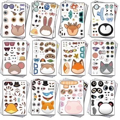 30Sheets Children DIY Puzzle Sticker Games 15 Animals Face Funny Assemble Jigsaw Stickers Kids Educational Toys Boys Girls Gifts