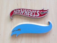 1pair Chrome &amp; Red Hot Wheels Flames Emblem Badge Hot Rod, Mustang, Camaro