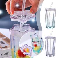 300ML Pentagram Straw Mug Large Capacity Creative Water Cup Simple Cup Detachable Straw Drinking D9E1