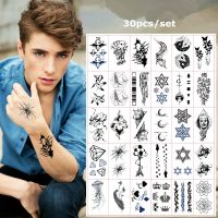 30pcs/set Temporary Tattoos Stickers Hands Arm Fake Tattoo Waterproof Black Fox Skull Cube Tatuajes Temporales Men Women Adesivo