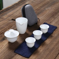 White ceramic teapot gaiwan with 3 cups 4 cups gaiwan tea sets portable travel tea sets drinkware