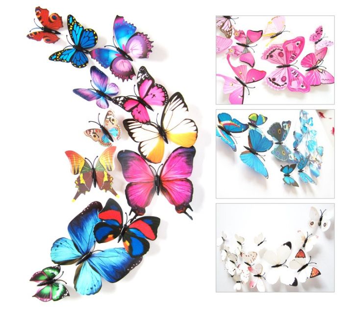 12pcs 3D Butterfly Stickers Decorative Wall Stickers Refrigerator