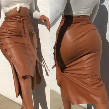 Buy Knee Length Leather Skirt online