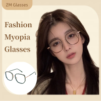 ZM Fashion Graded Eyeglasses with Grade -50 100 150 200 250 300 350 400 Women Anti Blue Light Round Trendy Korean Version of Student Myopia Computer Eyewear 040