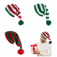 ETUALE หมวกคริสมาสต์ ซานตาคลอส หมวกถักคริสต์มาส หมวกสุขสันต์วันคริสต์มาส สีเขียวสีแดง หมวกหมวกซานต้า แฟชั่นสำหรับผู้หญิง โครเชต์ถักโครเชต์ ฤดูหนาว/ฤดูใบไม้ร่วง
