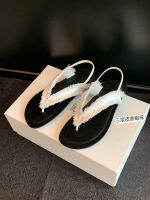 Gifts The Sheepskin Version ~ 2023 Summer Newly -Toe Sandals Female Flat -Bottomed Satin Leather Sandalwoman WomenS