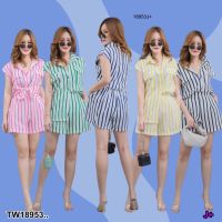 TW18953 Set #สาวอวบ 2 ชิ้น เสื้อเชิ้ตไหล่ล้ำ แขนกุด + กางเกงขาสั้น ..