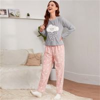 ♀♀▪ Flannel Women Pajamas Sets New 2022 Autumn Winter Warm Thick Coral Velvet Long Sleeve Cartoon Sleepwear Home Pijamas Set