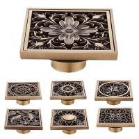 10*10cm Euro Style Antique Brass Flower Art Carved Euro Floor Drains Square Floor Drain Strainer Dropshipping Traps Drains