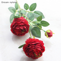 Dream nylone 3หัวดอกกุหลาบยุโรปผ้าไหมเทียมดอกไม้ Peony สำหรับ Home Wedding Wall decors