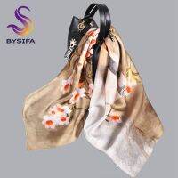 BYSIFA | ฮิญาบ Syal Sutra ตาราง70ซม. สีกากีหรูหราอุปกรณ์ตกแต่งฤดูใบไม้ผลิผ้าพันคอดอกไม้ Fouldard ผ้าพันคอสตรีฤดูหนาว