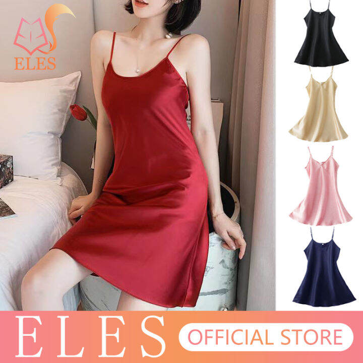 Eles Sexy Ice Silk Pajamas For Women Satin Suspender V Neck Nightdress