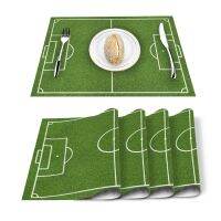 4/6 Pcs Placemat Soccer Balls Football Field Printed Table Mat For Tables Heat-Insulation Cotton Linen Kitchen Dining Pads