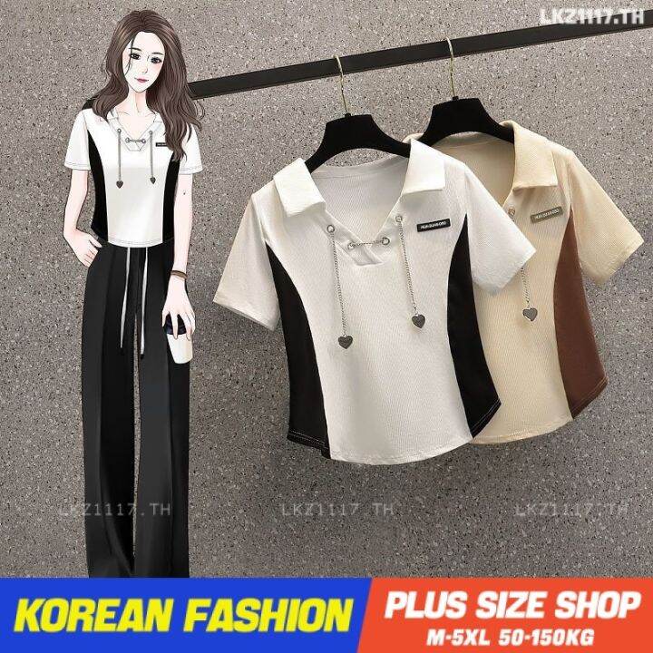 plus-size-เสื้อผ้าสาวอวบ-เสื้อยืดสาวอวบอ้วน-ไซส์ใหญ่-ผู้หญิง-เสื้อโปโล-ทรงหลวม-แขนสั้น-คอปก-พิมพ์-ฤดูร้อน-สไตล์เกาหลีแฟชั่น