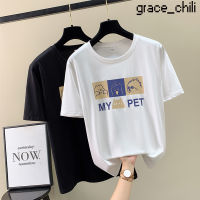 grace_chili 5505#เสื้อคู่รักชายหญิงน่ารัก oversize เสื้อโอเวอร์ไซส์แขนสั้นสีขาว เสื้อผ้าวัยรุ่นแฟชั่นญี่ปุ่น ลายการ์ตูน สตรีท