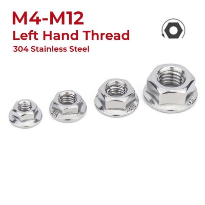 M4 M5 M6 M8 M10 M12 304 Stainless Steel Left Hand Thread Hexagon Flange Nuts Reverse Tooth Hex Lock Nuts With Pad Lock Nuts Nails Screws Fasteners