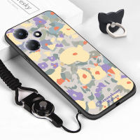 Case4you สำหรับ Infinix 30ขายดี30i ร้อน30 Play (แหวนใส่นิ้ว + เชือกเส้นเล็ก) เคสลายดอกไม้สำหรับเด็กผู้หญิงเคสซิลิโคนนิ่มลายดอกไม้สวยงามกันกระแทกฝาหลังโทรศัพท์ป้องกัน TPU