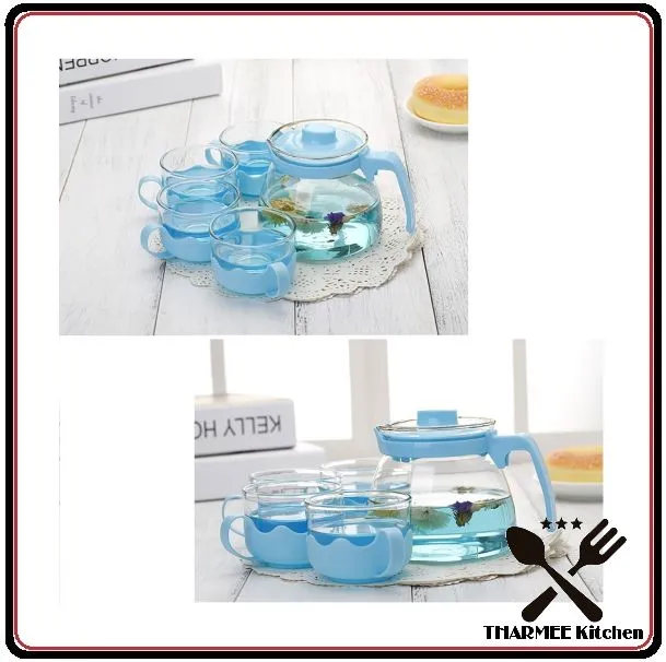 THARMEE Tea Pot Set Kaca 5 in 1 Teapot Warna Random (BIRU) Lazada