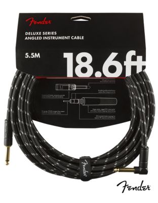 Fender  Deluxe Series Black Tweed สายแจ็คกีตาร์ 5.5 เมตร แบบพรีเมียม หัวงอชุบทอง (18.6FT Deluxe Series Instrument Cable / Straight-Angled, Guitar Cable, สายแจ็คกีตาร์)