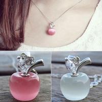 Girl Apple Shape Faux Opal Cubic Zirconia Silver Plated Pendant for Necklace/Clavicle Chain White/Pink Pendant Only No Chain !!! Fashion Chain Necklac