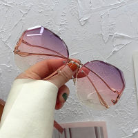 Irregular Round Sunglasses Women Brand Designer Gradient Fashion Sun Glasses Female Rimless Metal Curved Temples Oculos De Sol