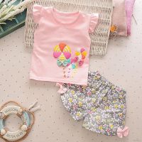 COD dsfgerrety ? MyBaby? 2Pcs Summer Baby Girl Sleeveless Vest Bow-knot T-shirt Top Flower Print Shorts Set 0-3Y