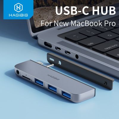 Hagibis USB C Hub for NEW Macbook Pro Type-c docking station USB C adapter with USB 3.0 Micro SD 3.5mm AUX port 14/16 inch M1 M2 USB Hubs