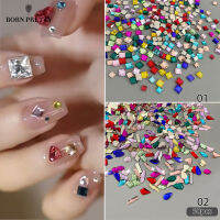 BORN PRETTY 1แพ็ค Flatback Glass Nails Rhinestones Square Round ขนาดผสมตกแต่งเล็บหินอัญมณีเงาเล็บ Accessories