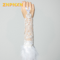 ZNPNXN ถุงมือยาวแบบไม่มีนิ้วประดับด้วยลูกไม้ของผู้หญิงกำไลข้อมือตาข่ายแบบกอธิคเครื่องประดับสำหรับปาร์ตี้ฮาโลวีนงานแต่งงาน