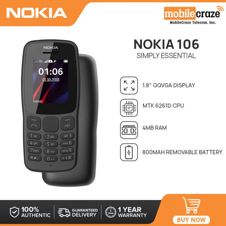 Nokia 106 Basic Mobile Phone | MTK 6261D CPU | 4MB RAM | 1.8