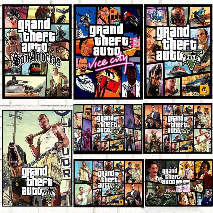 Grand Theft Auto Poster lukisan kanvas GTA 5 Wall Picture Print untuk ...