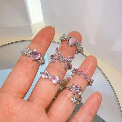 New Fashion Rings Temperament Rings Sweet Style Rings Cool Style Rings Crystal Rings Y2K Style Rings Pink Rings