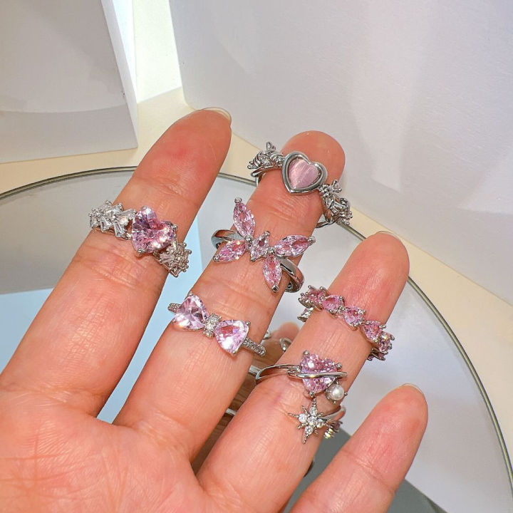 แหวนแฟชั่นใหม่แหวนอารมณ์สไตล์เท่ๆสำหรับผู้หญิงแหวนแฟชั่นแหวนสไตล์-y2k-แหวนสีชมพู