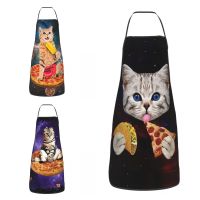 Starry Cat Eat Pizza Funny Apron Women Men Galaxy Kitten Adult Unisex Kitchen Chef Bib Tablier Cuisine Cooking Baking Gardening