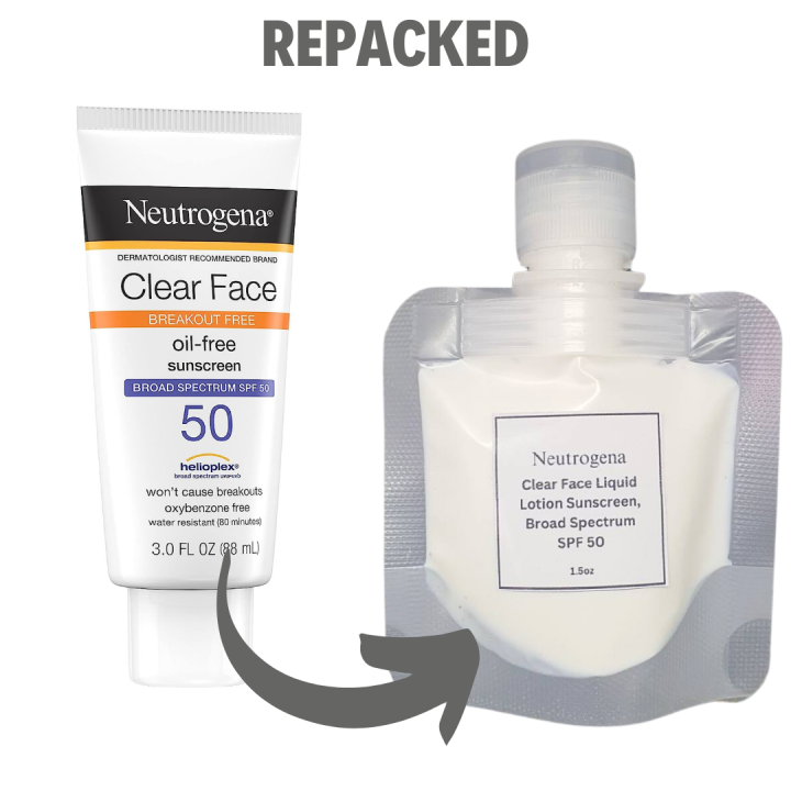 REPACKED Neutrogena Clear Face Liquid Lotion Sunscreen, Spf 50 (1.5OZ