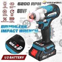 520 N.M Brushless Cordless Electric Impact Wrench 12 Inch Wrench Socket Power Tools Lithium-Ion Battery 6200rpm 88VF Torque