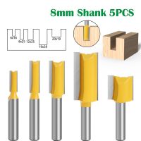 5PCS 8MM Shank Milling Cutter ไม้แกะสลักตรงงานไม้ Router Bit Set Carpenter Milling 6/8/12/19/20mm Cutting Diameter