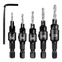 【CW】 5Pcs Countersink Woodworking Bit Set With Wrench Drilling Holes Screw Sizes  5  6  8  10  12