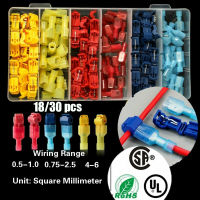 18 pcs/30 pcs ชุด Scotch Lock Quick Splice Connector ขั้วต่อ Assortment Kit ตัวเชื่อมต่อสายไฟหุ้มฉนวนชายหญิง Terminal-Caiweiz