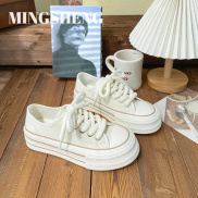 Mingsheng 2023 summer new platform heightening casual white shoes women all